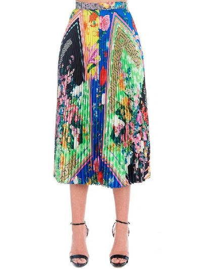 Shop Versace Acid Bloom Midi Skirt In Multi