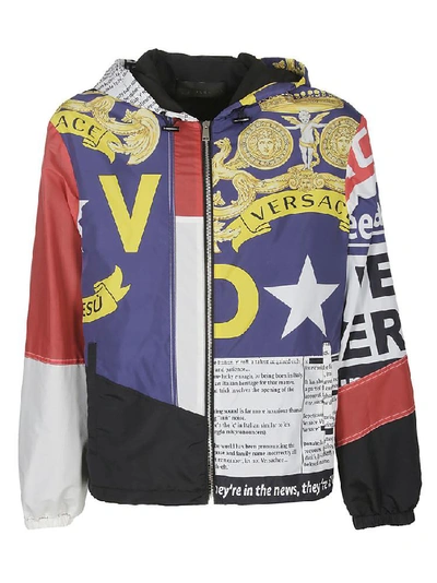 Shop Versace Mixed Print Hooded Bomber In Multi