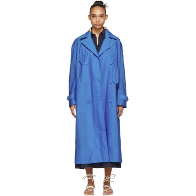 Shop Tibi Blue Windbreaker Trench Coat