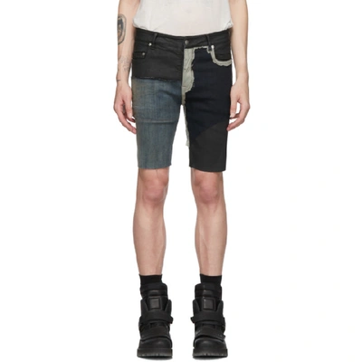 Shop Rick Owens Black And Blue Denim Babel Tyrone Shorts In 99101 Black