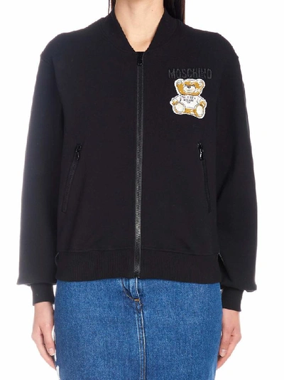 Shop Moschino Teddy Bomber Jacket In Black