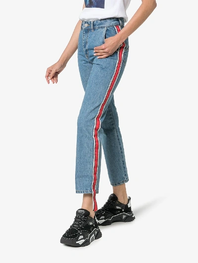 Shop Ader Error Side-stripe Cropped Jeans In Blue