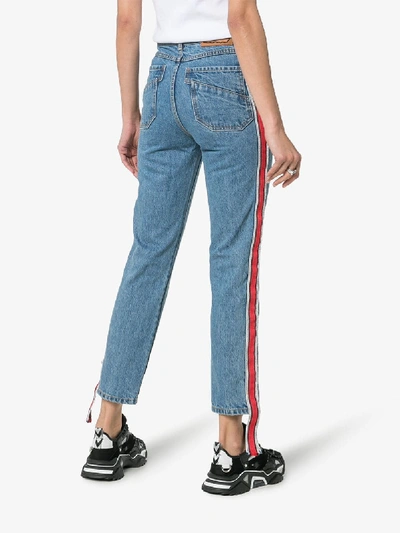 Shop Ader Error Side-stripe Cropped Jeans In Blue