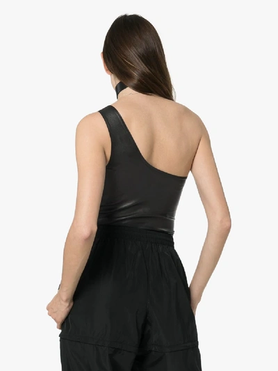 Shop Sprwmn One-shoulder Stretch-leather Bodysuit In Black