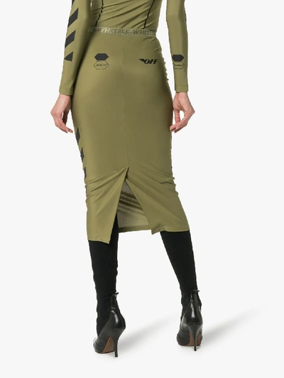 Shop Off-white Logo-print Pencil Skirt In Militarygreen