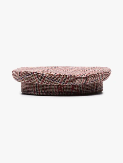 Shop Ruslan Baginskiy Red Logo-embroidered Checked-wool Beret In Multicoloured