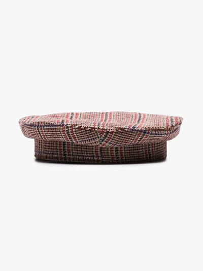 Shop Ruslan Baginskiy Red Logo-embroidered Checked-wool Beret In Multicoloured