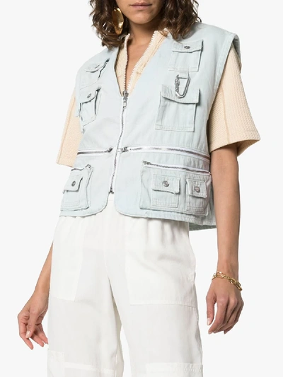 Shop Ganni Sagamore Cotton-blend Utility Gilet In 685 Bleach Blue