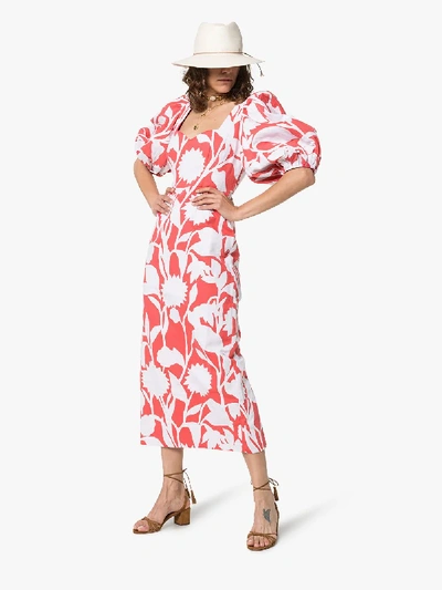 Shop Mara Hoffman Celia Floral-print Cotton-blend Maxi Dress In White Red