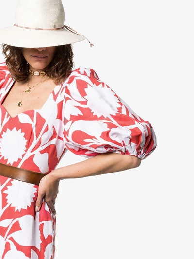 Shop Mara Hoffman Celia Floral-print Cotton-blend Maxi Dress In White Red