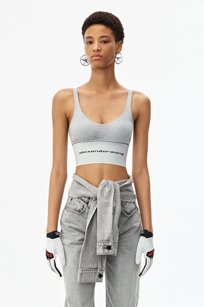 Shop Alexander Wang Logo Elastic Bra In Ribbed Jersey In Grey