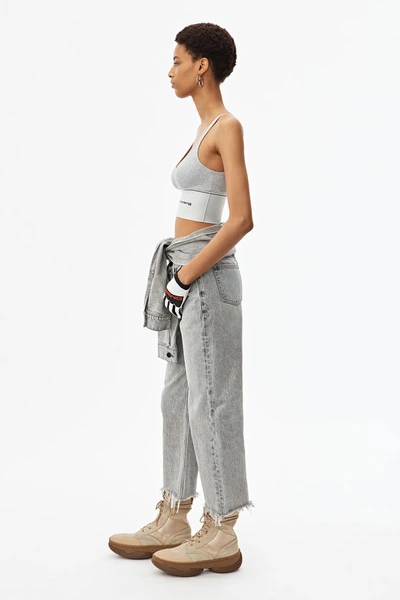 Shop Alexander Wang Logo Elastic Bra In Ribbed Jersey In Grey