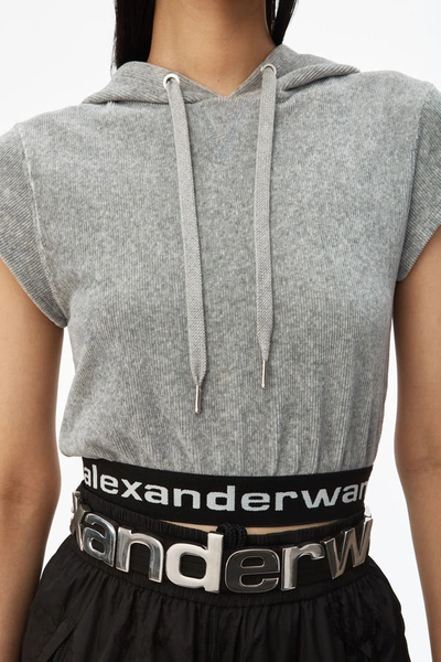 Shop Alexander Wang Cap Sleeve Hoodie In Stretch Corduroy In Heather Grey