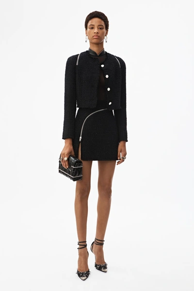 Shop Alexander Wang Tweed Zipper Jacket In Black