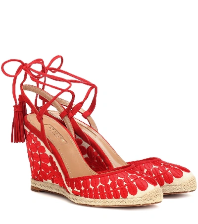 Shop Aquazzura Fez 85 Canvas Espadrilles In Red