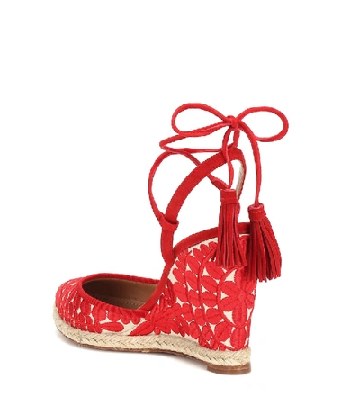 Shop Aquazzura Fez 85 Canvas Espadrilles In Red