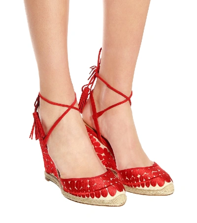 Shop Aquazzura Fez 85 Canvas Espadrilles In Red