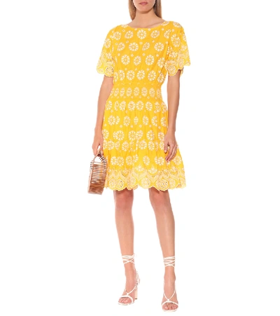 Shop Tory Burch Embroidered Cotton Dress In Yellow