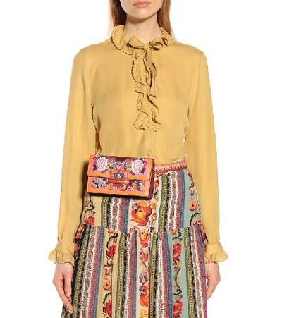 Shop Etro Printed Leather And Velvet Belt Bag In Multicoloured