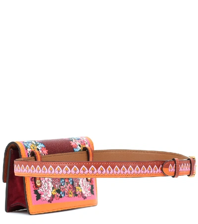 Shop Etro Printed Leather And Velvet Belt Bag In Multicoloured