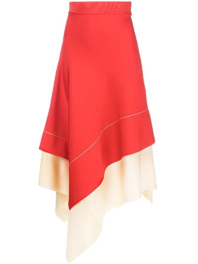 Shop Victoria Beckham Asymmetric Midi Skirt - Red