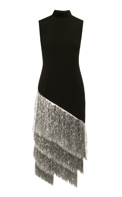 Shop Anna October Carry Tinsel-trimmed Tiered-hem Midi Dress In Black