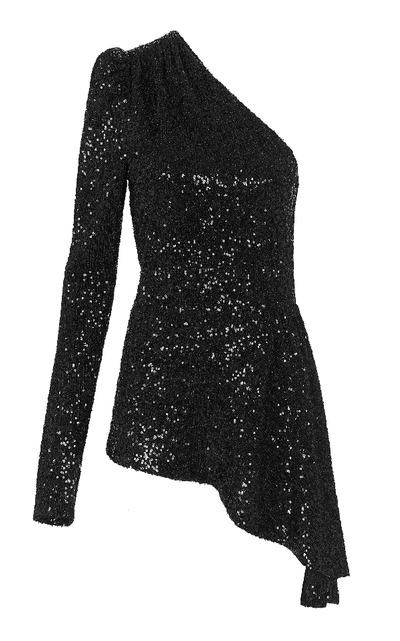 Shop Rebecca Vallance Mica One Shoulder Long Sleeve Top In Black