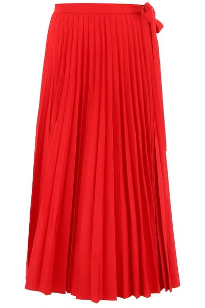 Shop Valentino Plissé Skirt In Rosso (red)