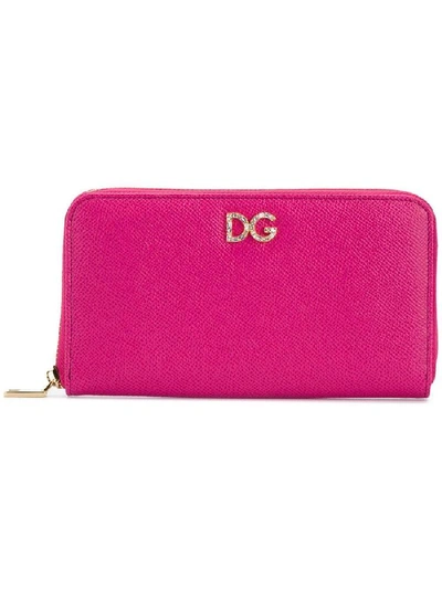 Shop Dolce & Gabbana Embellished Logo Zip Around Wallet In Pink