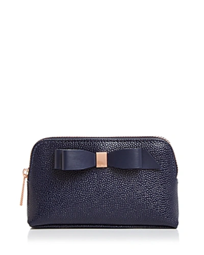 Shop Ted Baker Emmahh Mini Bow Leather Cosmetic Case In Navy/rose Gold