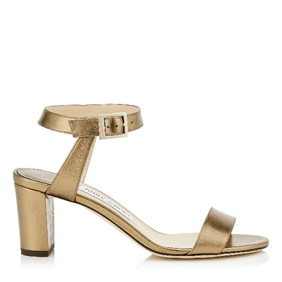 Shop Jimmy Choo City Sandal 65 Light Gold Metallic Leather Sandals