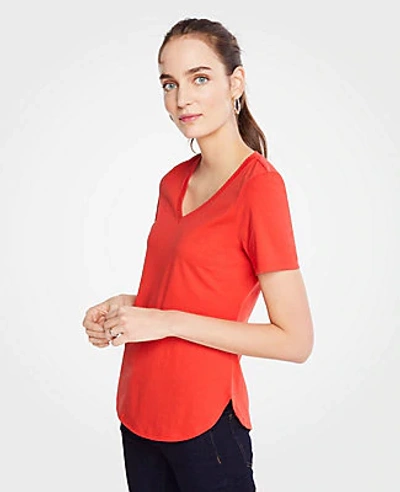 Shop Ann Taylor Pima Cotton V-neck Tee In Campfire Red