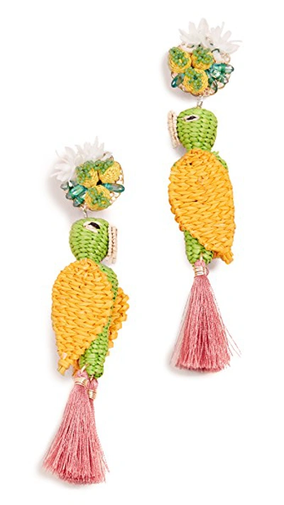 Shop Mercedes Salazar Tropical Bird Earrings In Green/yellow