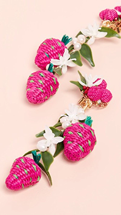 Shop Mercedes Salazar Tropics Strawberry Earrings In Pink/green