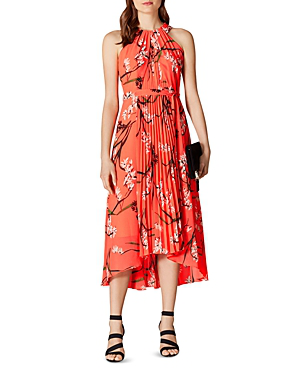 karen millen pleated floral dress coral