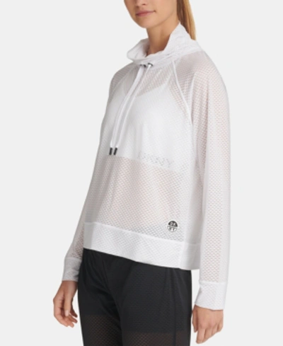 Shop Dkny Sport Mesh Funnel-neck Top In White