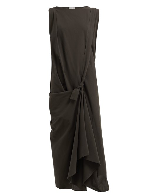 Lemaire Asymmetric Cotton-Crepe Dress In Dark Green | ModeSens