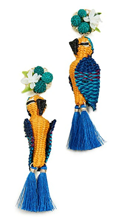 Shop Mercedes Salazar Tropical Bird Earrings In Blue/yellow