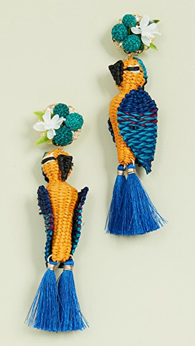 Shop Mercedes Salazar Tropical Bird Earrings In Blue/yellow