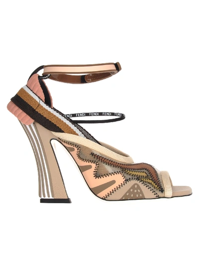 Shop Fendi Mesh Slingback Sandals In Biege Nude