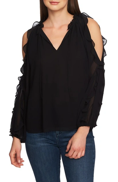 Shop 1.state Ruffle Cold Shoulder Top In Rich Black