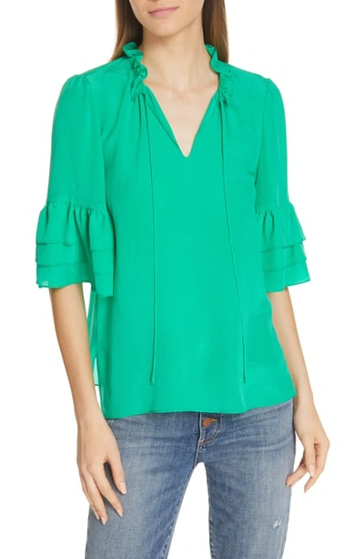 Shop Alice And Olivia Julius Tier Sleeve Silk Tunic In Mint Kelly