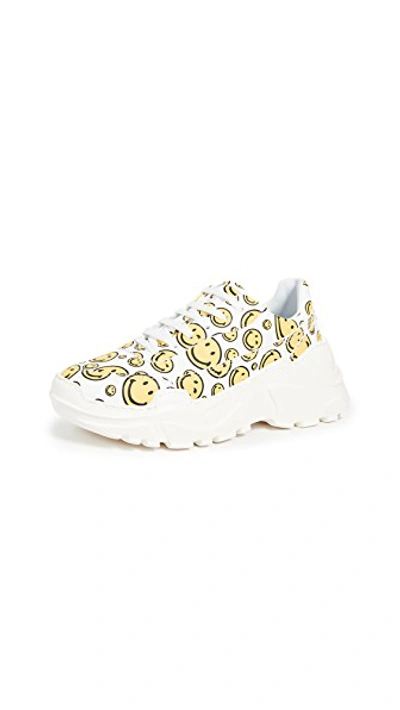 Shop Joshua Sanders Zenith All Over Smile Sneakers In White/yellow