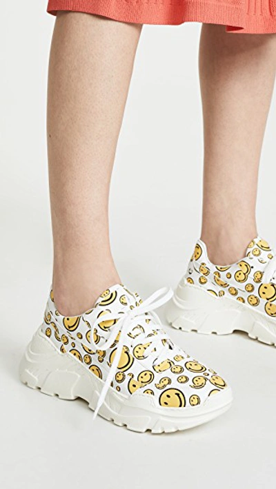 Shop Joshua Sanders Zenith All Over Smile Sneakers In White/yellow