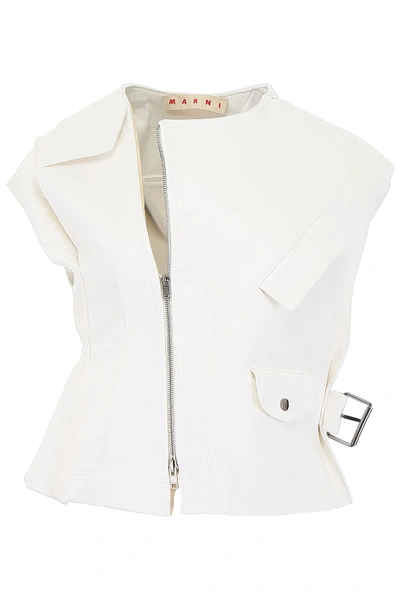 Shop Marni Leather Biker Vest In Lily White + Silk White (white)