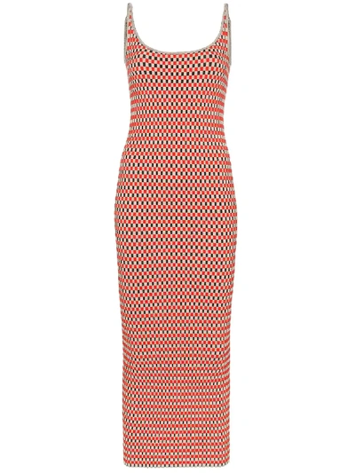 Shop Paco Rabanne Reversible Checked-knitted Cotton-blend Dress - Grey