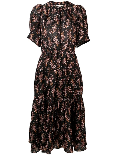 Shop Ulla Johnson Floral Print Midi Dress - Black