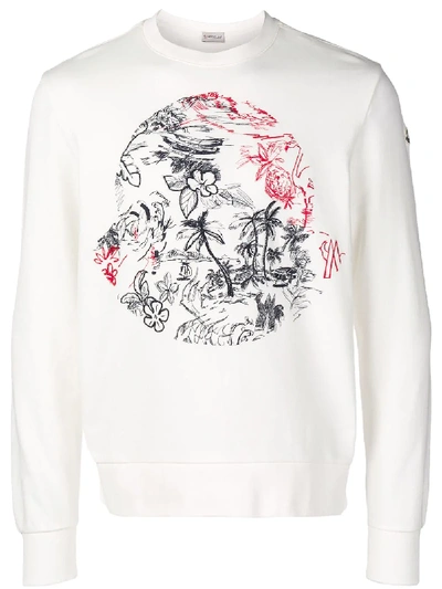 Shop Moncler Embroidered Logo Sweatshirt In White