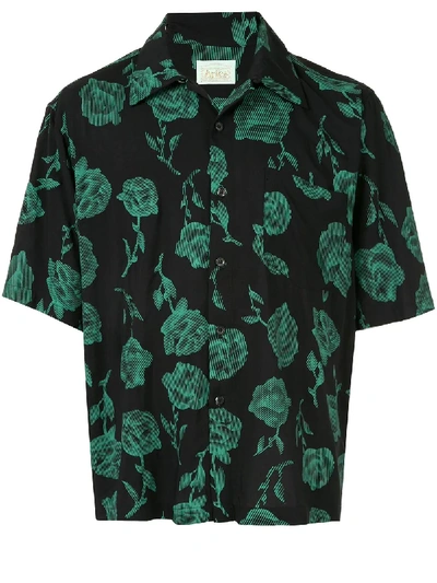 Shop Aries Rose Print Shirt - Black