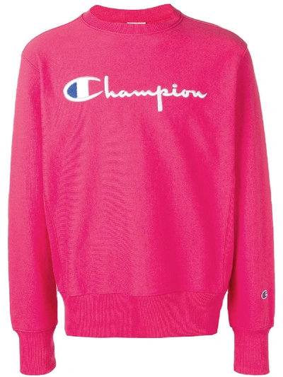 Shop Champion Sweatshirt Mit Logo-stickerei - Rosa In Pink